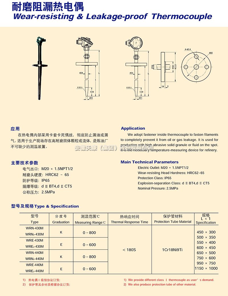 耐磨阻漏热电偶