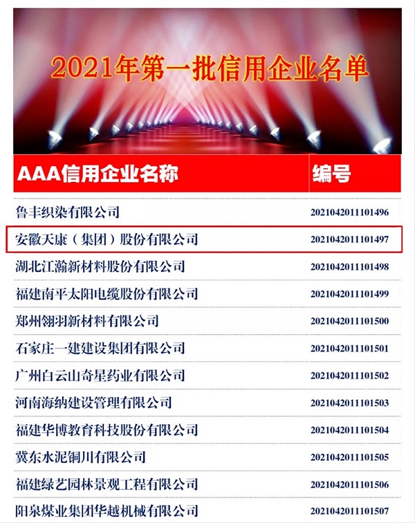 中国企联2021年第一批信用企业列表